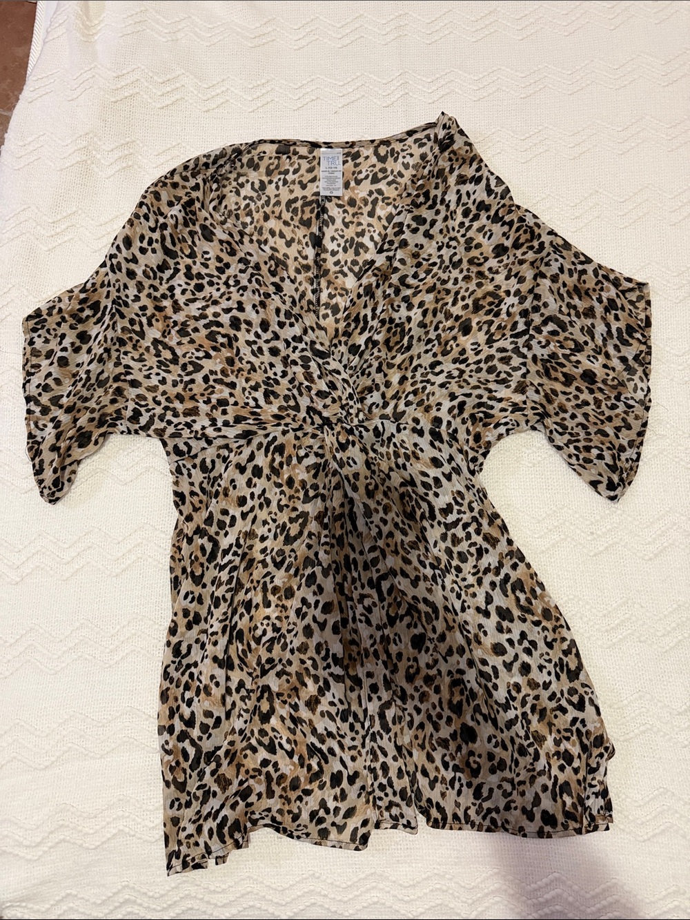 Time and Tru Leopard Print V-Neck Blouse in Tan and Black